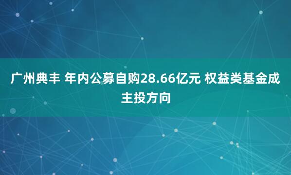 广州典丰 年内公募自购28.66亿元 权益类基金成主投方向